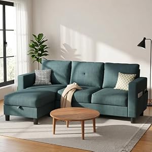 SUNLEI Convertible L-Shaped Sectional Couches for Living Room, Space-Saving 3-Seat Couch for Small Apartments & Living Rooms, Linen Fabric, Grey | L-Shaped