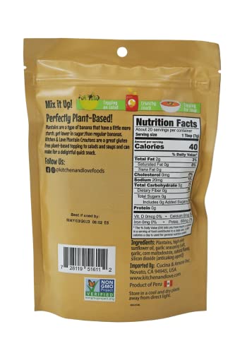 Kitchen & Love Plantain Crouton Bites Garlic & Herb Healthy Plant Based Alternative to Bread Crouton Bites, Great Gluten Free Option for Topping Salads or Soups, Non Gmo 3 pack (5oz)
