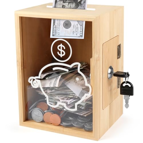 Mczxon Clear Piggy Bank with Lock, Large Money Saving Jar