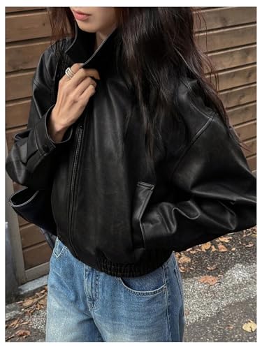 Milumia Cropped Faux Leather Bomber