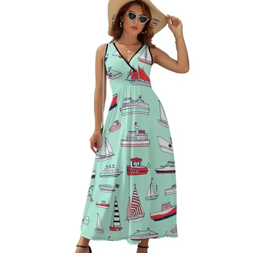 Robe longue d'été sans manches à col V | Coupe maxi fluide style décontracté - 6