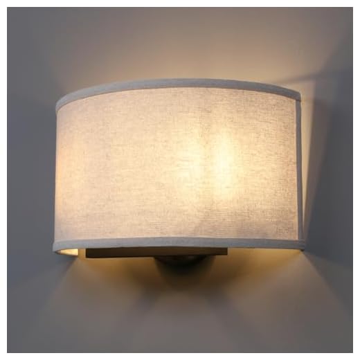 Yosoan Wall Sconce Indoor Night Light Fixture, Vintage Industrial Wall Lamp White Semicircle Textile Lamp Shade for Bedroom Living Room Corridor Study(Linen)