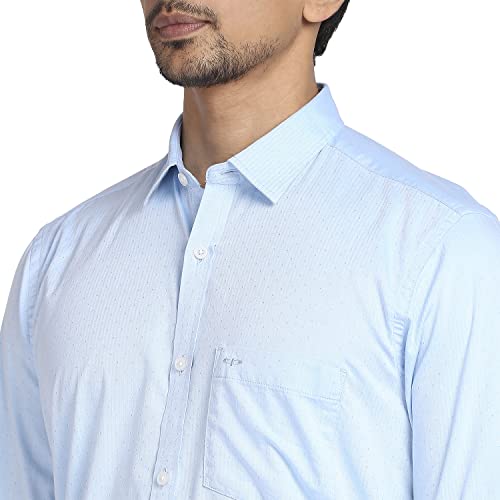 Image of Colorplus Men's Pure Cotton Weft Chambray Pattern Tailored Fit Spread Collar Full Sleeve Casual Shirt