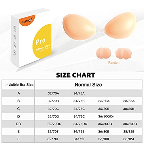 Vicetone Adhesive Bra Strapless Sticky Invisible Push Up Silicone Bra,Adhesive Body Lift Tape With Nipple Cover A, Nude Color #TOP5