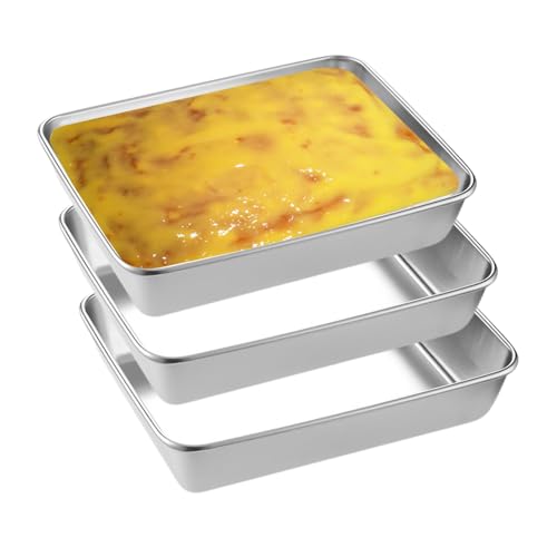 GIDWRIY 3 Pièces Plat Inox Four Rectangulaire 25.8x20x5 CM,Bac Inox Alimentaire,Plat Gastro Cuisine,Plat à Lasagnes Empilable,Plateau de Cuisson pour Barbecue,Plateau Gratin Four,Plat à Pâtisserie