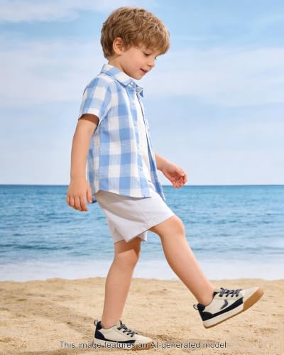 Image of SANGTREE 3 Piece Boy Outfits Short Sleeve Shirt and Shorts Set Beach Vacation Summer Clothes, 3 Months - 9 Years