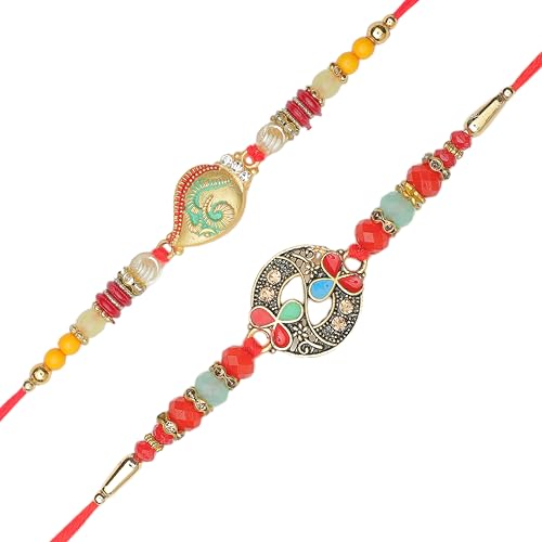 Set of 2 Rakhi for Brother Rakhi Thread Bracelet for Bhai Bhabhi Bhaiya veera Bhaidooj Tikka Diwali Decorations Set Dora Bracelets with Rakhi Gift Pack for Brother Sister Indian Traditional Festival