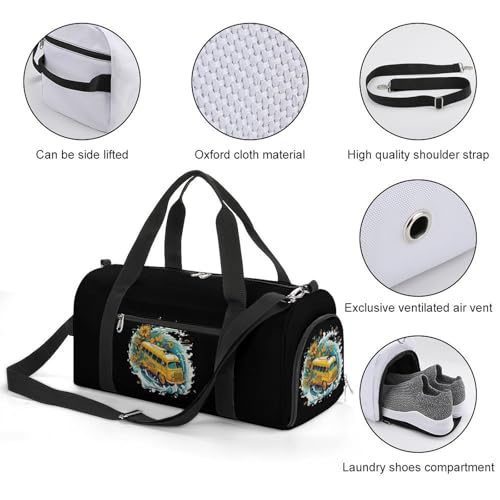 Funny School Bus Gym Bag Travel Duffel Bag Sports Tote Bag Workout Bag Weekender Bag for Women Men3