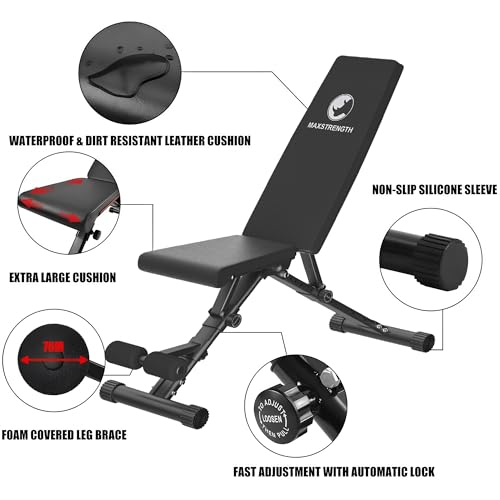 Max Strength Banc Inclinable pour Entrainement Musculation Réglage Plat, Inclinaison Déclinaison Presse Banc – Image 4