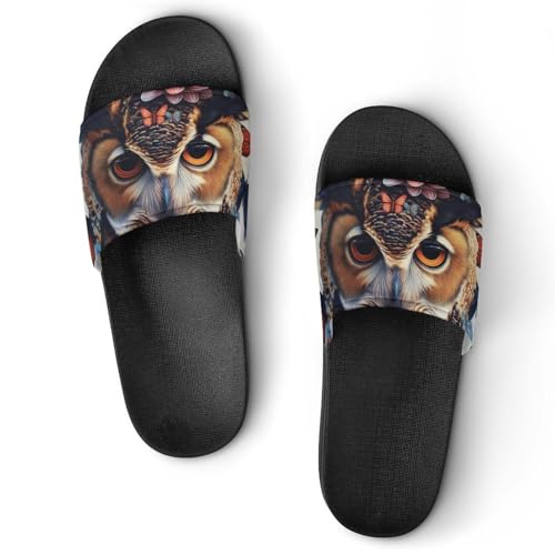 Chaussons de maison antidérapants chouette et fleurs pour éviter les glissades au bain