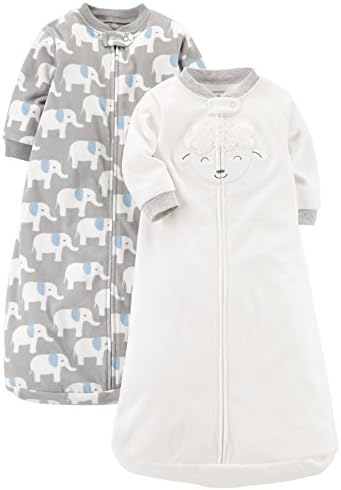Carter's unisex baby 2-pack Microfleece Sleepbag Wearable Blanket, Grey Elephant/White Sheep, Small US