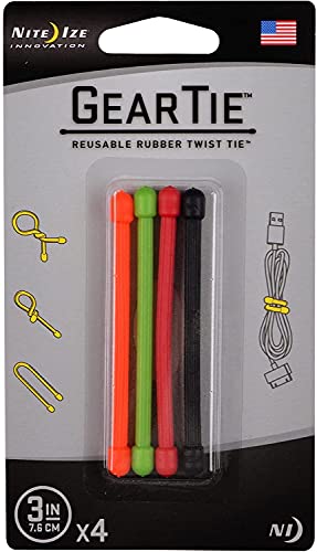 2X Nite Ize Gt3-4Pk-A1 Gear Tie Reusable 3-Inch Rubber Twist Tie, Assorted Colors #TOP1