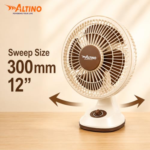 Image of Altino Premuim Powerful Oscillation Table Fan for Home & Office| High Air Delivery| Anti-Dust Decorative Star Rated Table Fan | 3 Speeds | Easy to Clean, 1 Yr Warranty (White Cream, 12 Inch)