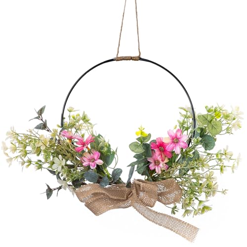 Künstlicher Orchideen Türkranz 41cm Ganzjährig Draußen， Wetterfester Blumenkranz für Haustür， Hochzeit & Wohnzimmer Deko， Pflegeleichte Kunstblumen