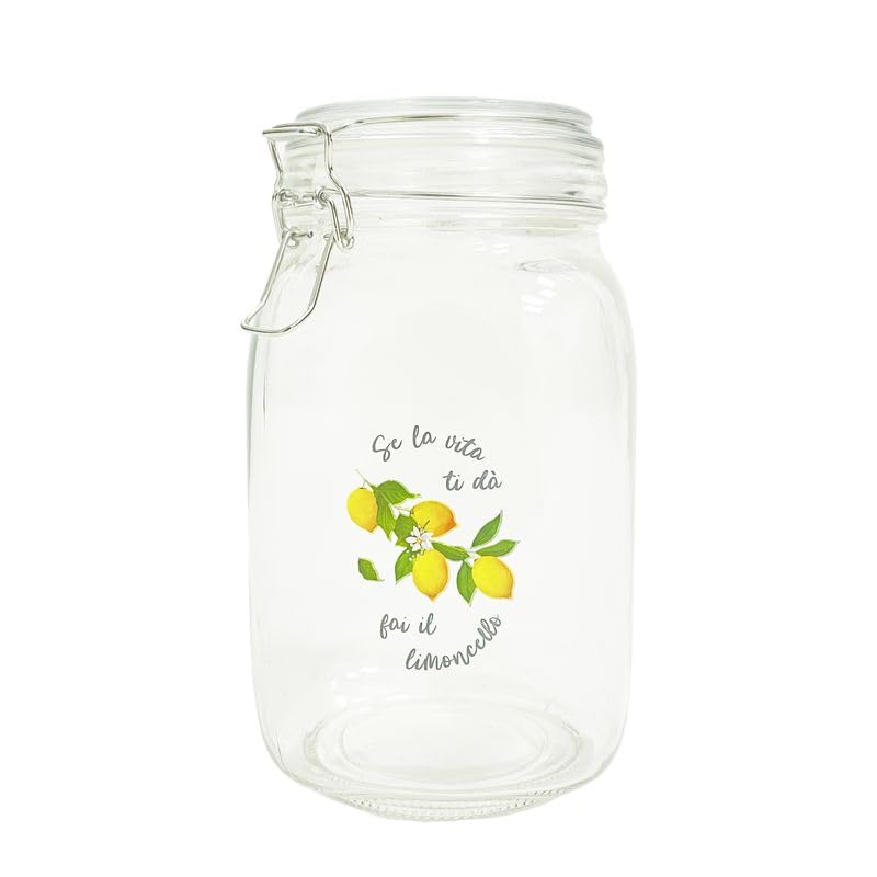 ROCKING GIFTS Bote Cristal 1.5L Limones Tarro Vidrio Decorado Alimentos Hermético Cocina Almacenamiento 19.5cm Conservación