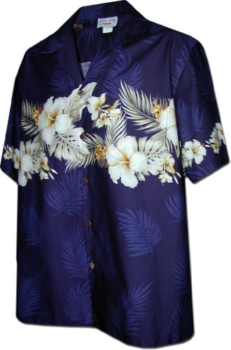Hawaiian Shirts Cotton Hibiscus Band Navy XL 440-3545