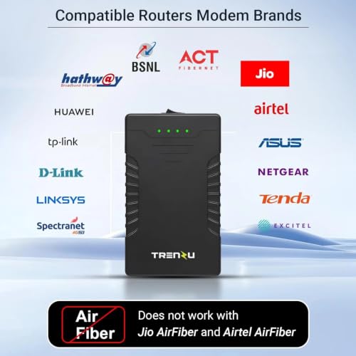 Image of Trenzu 12V Mini UPS for WiFi Router | 10400mAh Battery Backup up to 10 Hours | Supports Airtel WiFi, JioFiber, Router, Modem & CCTV | Replaceable Battery & Surge Protection