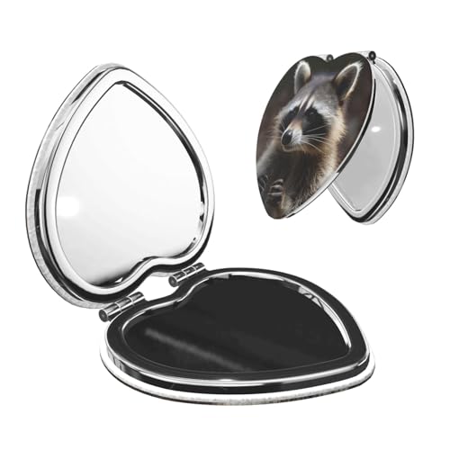 FHEDVBN Compact Mirror for Purse, 1X/2X Magnifying Mirror for Women Men Raccoon Makeup Mirror 2-Sided Handheld Folding Mirror Portable Travel Mirror Mini Vanity Mirror