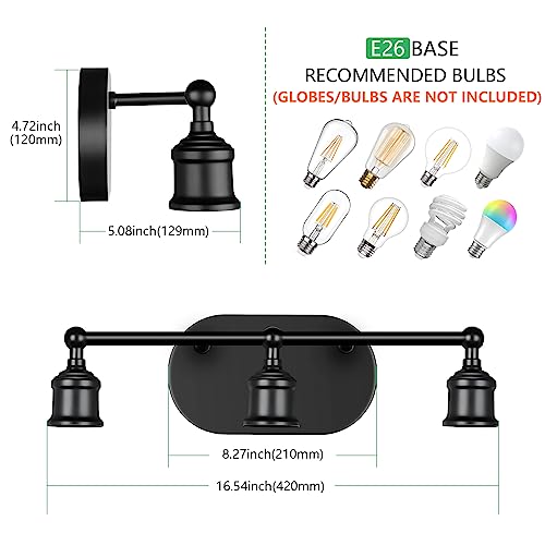 Maxvolador Bathroom Light Fixtures, 3-Light Black Vanity Light, Vintage Wall Sconce Lighting, Modern Wall Light Vanity Lights, Porch Wall Lamp For Mirror Kitchen, E26 Base, Globe Not Included #TOP1