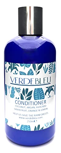 99% Naturel APRÈS-SHAMPOING - COCO, ARGAN, AVOCAT, AGRUMES 250ml de VERDEBLEU Sans Sulfates, Parabenes. Nous Donnons 5% des Bénéfices pour Sauver les Forêts Tropicales Cover