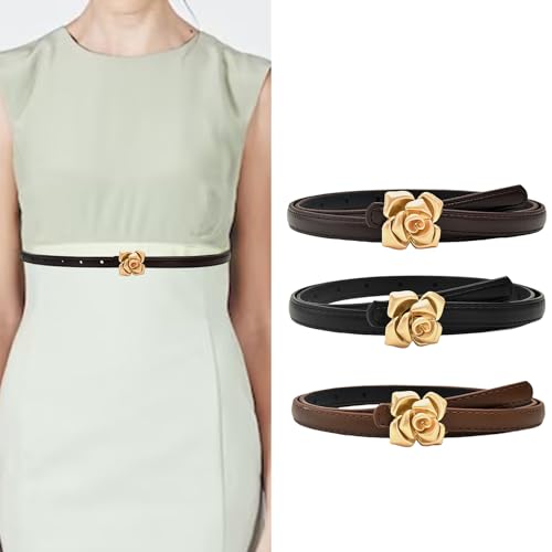 Slender PU Leather Waist Belt For Women Flower Golden Button Button Design Adjustable For Jeans And Usually Wear Korean2