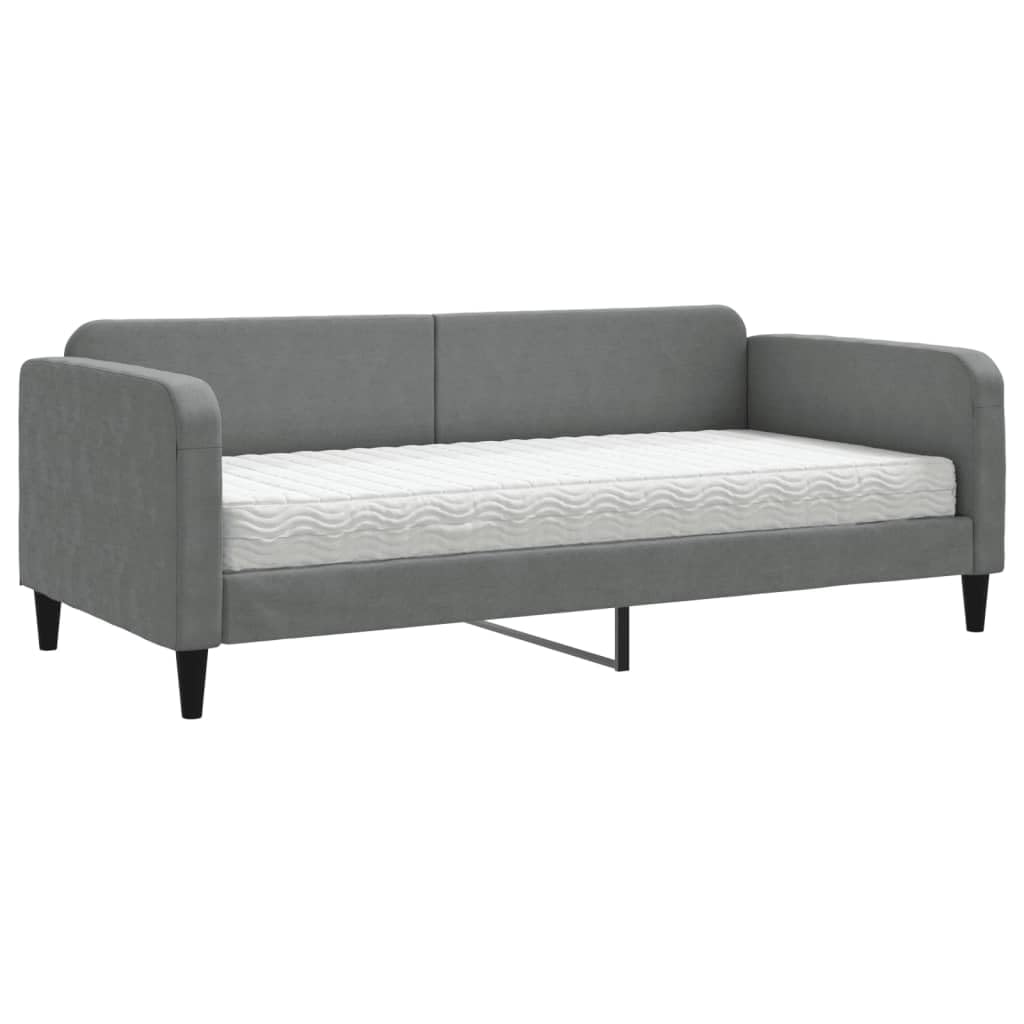 Rozkładana 2w1 z piankowym materacem do salonu i sypialni 90x190 cm szary | Sofa z materacem ciemnoszara 90x190 cm rozkładana kanapa z funkcją spania tkanina poliestrowa do salonu i sypialni