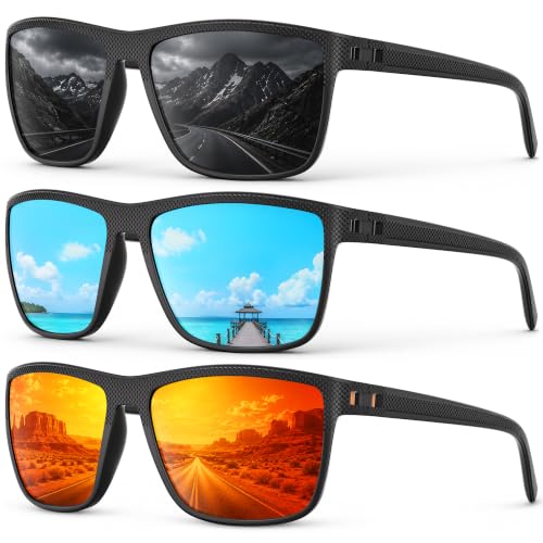 Fanshen Square Polarized Sunglasses for Men, 3 Pack Lightweight UV Protection Sun Glasses for...
