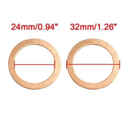 sourcing map 5 Stücke 24mm 32mm Flach Unterlegscheiben Dichtung Kupferringe Dichtringe