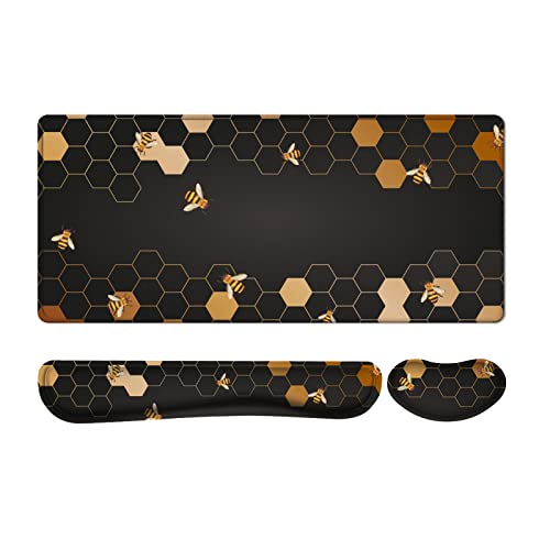 Icasso Keyboard Mouse Pad Set,Extended Gaming Mouse Pad + Keyboard Wrist Rest Support, Memory Foam, Easy Typing Pain Relief, 3Pcs (35.4×15.7 In) Large Ergonomic Xxl Ultra Thick Mousepad Desk Mat #TOP9