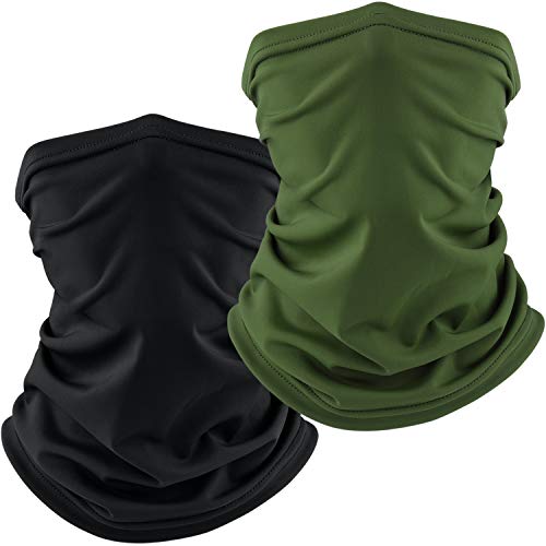 Mugust 2 Pack Braga Cuello Calentador Pañuelos Multifuncional Máscara Bufanda Bandana Elastica Suave para Ciclismo Motocicleta Senderismo Camping, Hombre Mujer (Negro+Verde Musgo)