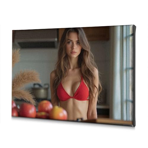 Toile murale moderne décoration salle de bain femme bikini rouge 40x60