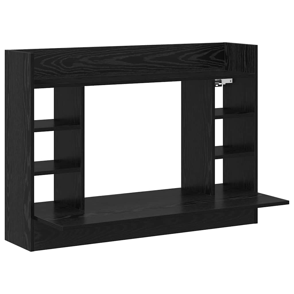 Wandtisch Schwarz Eichen-Optik 105 x 48 x 75 cm Holzwerkstoff mit integrierten Regalen für platzsparendes Home-Office und Moderne Büroorganisation