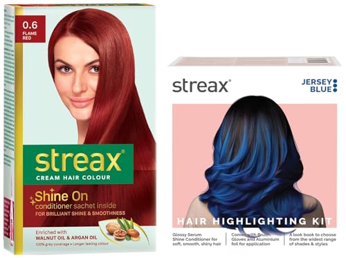 Streax Permanent Hair Colour, 100% Grey coverage Hair Colour Highlight Kit | Blue Hair Colour, Jersey Blue – Pack of 1