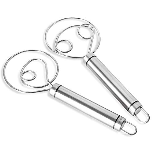 Hipzeepo Batidor de Masa DanéS, Paquete de 2 Batidores Holandeses de Acero Inoxidable de Primera Calidad, Batidora Manual Grande Batidora Artesanal para Pan PasteleríA Pizza