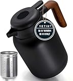 VETIN Thermoskanne mit Teesieb 1,5l, Isolierkanne aus Doppelwandige 316 Edelstahl, Teekanne Thermo mit Siebeinsatz, Kaffeekanne Thermo 10h Hitze/16h Kält (Ohne Temperaturanzeige)