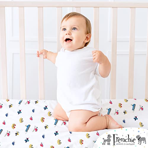 Frenchie Mini Couture, Boys Pack N Play Sheets, 100% Cotton, Cars, Boats, Planes, 27 X 39In, 2-Pack #TOP3