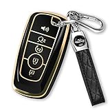 MILD EAST For Ford Key Fob Cover with Keychain, Soft TPU Key Case Shell Full Protection for Ford Explorer Fusion Escape Edge Expedition F150 F250 F350 F450 F550 Maverick Mustang(Black)