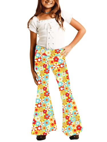 Image of Deerose Girls Halloween Hippie Bell Bottom Pants High Waist Flare Pants 5-14 Years