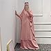 Women Muslim 2 Set Solid Color Plus Long Sleeve Thobe One-size Longuette Overall Abaya Thobe with Hoodied Hijab