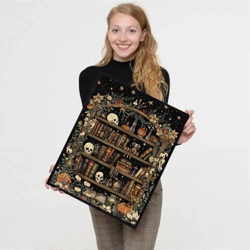 Image of Bookshelf Stamped Cross Stitch Kits for Adults - Book Embroidery Kits for Beginners Adults,11 CT Patterns Dimensions Counted Cross Stitch Kits for Adults Arts Craft 12x16 inch