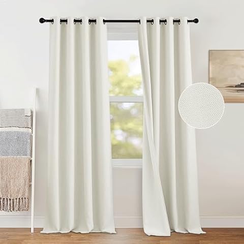 PONY DANCE Linen Blackout Curtains - Energy Saving Off White Cover