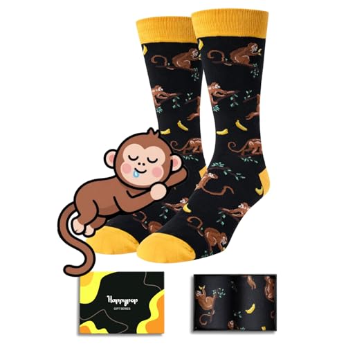 HAPPYPOP Funny Monkey Lover Gifts - Novelty Monkey Socks for Men, Crazy Silly Animal Socks, Cute Stocking Stuffers