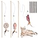 Cat Toys for Indoor Cats, 3pcs 16 Inch Natural Wood Cat Teaser Wand Toy with Teaser Refills for Cat Kitten Having Fun Exerciser Playing, Bonus 5pcs Catnip Sticks for Cat Teeth Cleaning