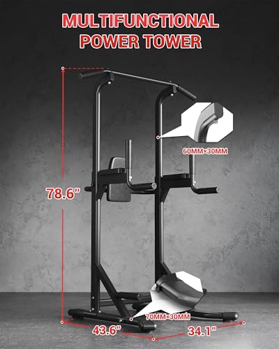 Image of Pull Up Bar Free Standing Power Tower Dip Station, 450 Lb Capacity Carbon Steel Pull Up Station for Home Gym, Adjustable Height for Pullups Chin Ups Dips Knee Raises