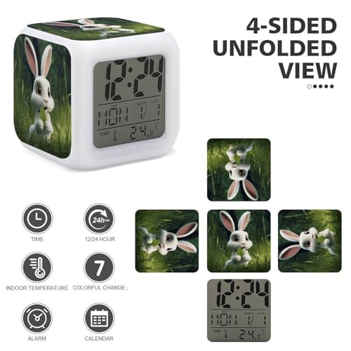 Réveil numérique LED lapin blanc à variations de couleurs pour grands et petits - 4
