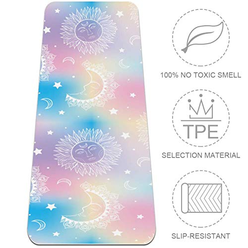Yoga Mat Sun Moon Stars Dream Blue Pink Eco Friendly Non-Slip Exercise Workout