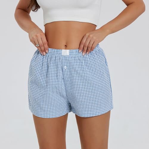 Image of Womens Boxer Shorts Y2k Lounge Pj Shorts Low Rise Striped Pajamas Sleep Lounge Plaid Gingham Micro Short Pants