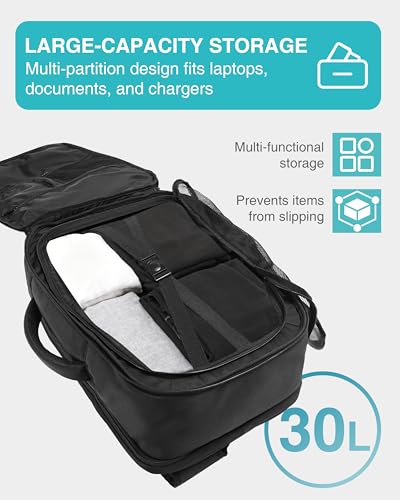 Moysoon TSA-Friendly Travel Backpack with Laptop Compartment, 30L Carry-On Backpack for Men & Women, 180° Lay-Flat Design, Waterproof & Durable 1000D Oxford, Fits 15.6" Laptop — view 4