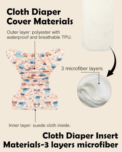 Image of ALVABABY Baby Cloth Diapers 6 Pack with 12 Inserts Cloth Diaper Covers Adjustable Washable Reusable for Baby Girls and Boys 6DM142A