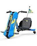 Electric Go Kart for Kids Ages 6-12 - 24V Drifting Go Cart Shift - 360° Spin, Twist Grip, Stepless Speed, Max 6 MPH, 3 Adjustable Seat, Music, Drift Kart for Riders up to 132 lbs, Blue